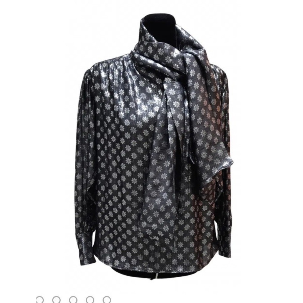 Dodo Bar‎ Or Womens Floral Polka Dot Bow Blouse Silk Silver Size EUR 44 Designer